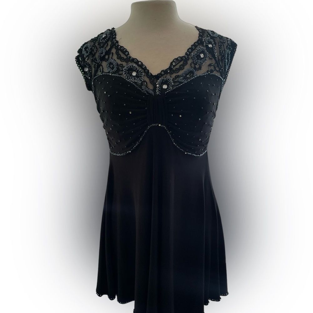 Amanda Adam’s Couture Black Laced Hand-Beaded Tunic Blouse